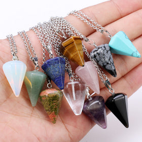 New Natural stone Quartz stone pendant Chain necklace Women