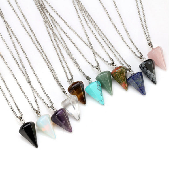 New Natural stone Quartz stone pendant Chain necklace Women