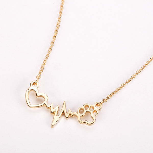 Fashion Cute Pets Dogs Footprints Paw Heart Love Chain Pendant Necklace Jewelry for Women