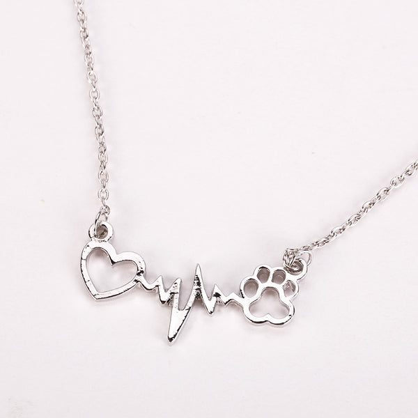 Fashion Cute Pets Dogs Footprints Paw Heart Love Chain Pendant Necklace Jewelry for Women