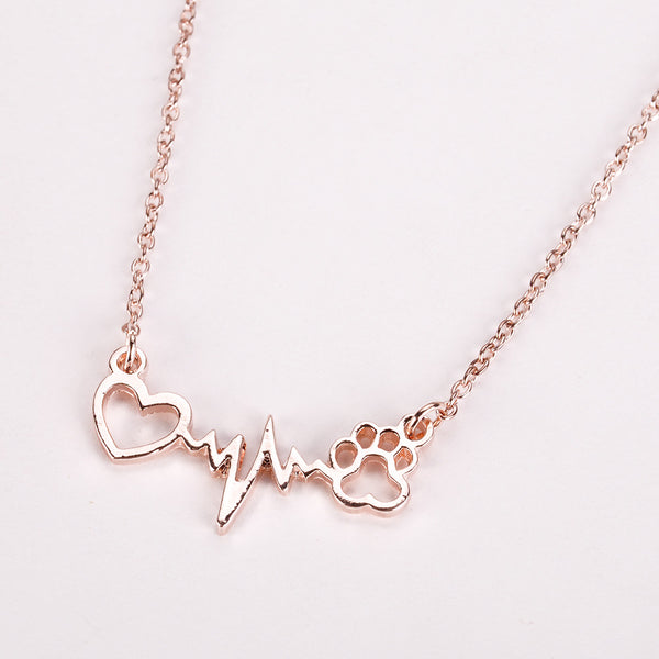Fashion Cute Pets Dogs Footprints Paw Heart Love Chain Pendant Necklace Jewelry for Women