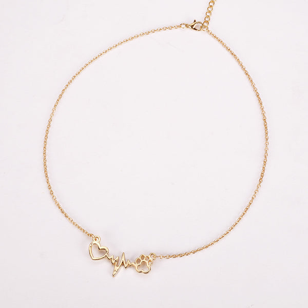 Fashion Cute Pets Dogs Footprints Paw Heart Love Chain Pendant Necklace Jewelry for Women