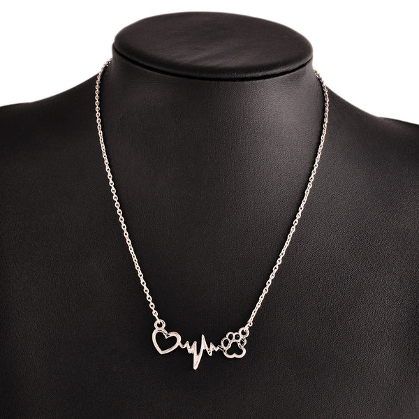 Fashion Cute Pets Dogs Footprints Paw Heart Love Chain Pendant Necklace Jewelry for Women