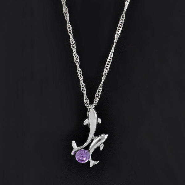 Cute 2 Dolphins Family Stroll Design Pendant Necklaces Women Charming Crystal