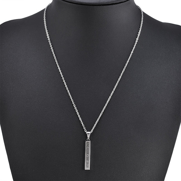 Hot BTS Members Name Date Cuboid Bar Pendant Necklace Fashion Jewelry