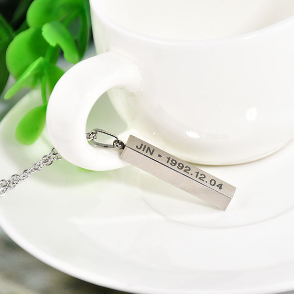 Hot BTS Members Name Date Cuboid Bar Pendant Necklace Fashion Jewelry