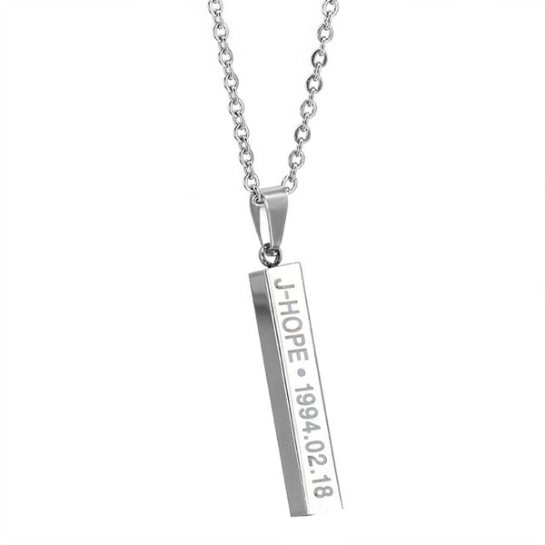 Hot BTS Members Name Date Cuboid Bar Pendant Necklace Fashion Jewelry