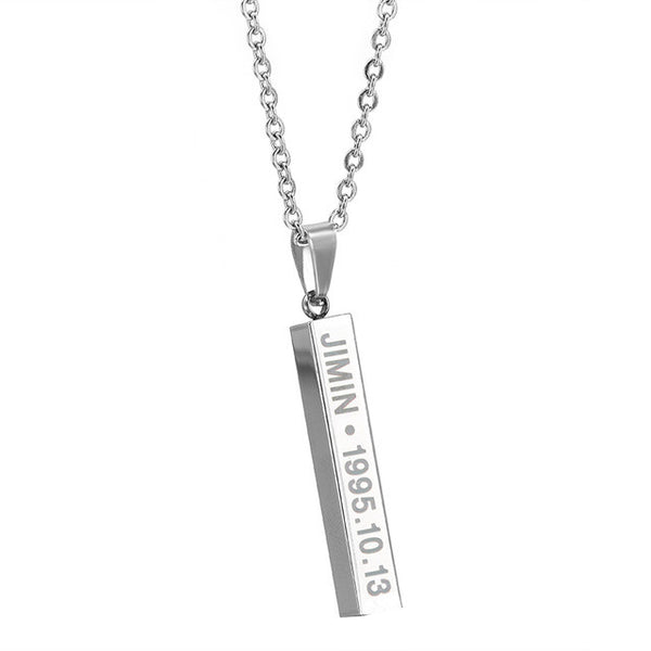 Hot BTS Members Name Date Cuboid Bar Pendant Necklace Fashion Jewelry