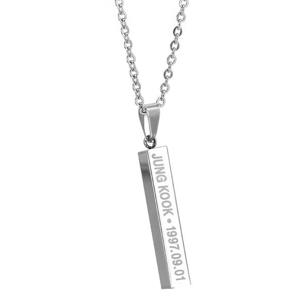 Hot BTS Members Name Date Cuboid Bar Pendant Necklace Fashion Jewelry