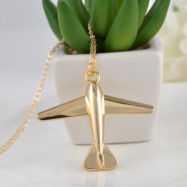 Fashion Stereo Plane Pendant Chain Necklaces & Pendants Gold Color Women Jewelry Accessories