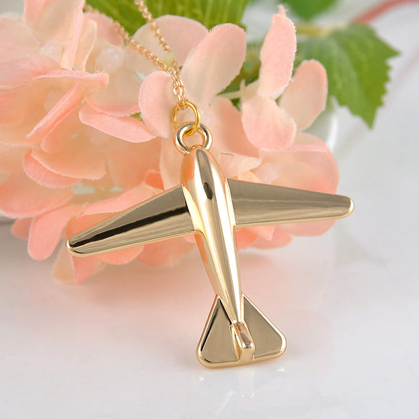 Fashion Stereo Plane Pendant Chain Necklaces & Pendants Gold Color Women Jewelry Accessories