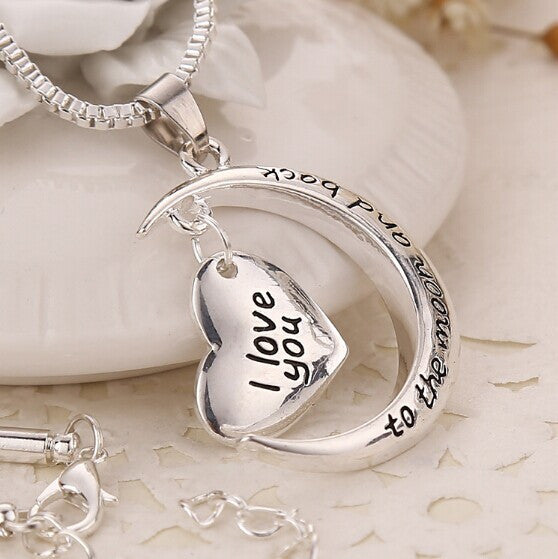 Hot Sale Polish Moon Heart With I love You Letter Pendant Necklace Women