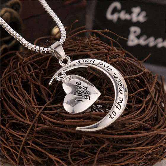 Hot Sale Polish Moon Heart With I love You Letter Pendant Necklace Women