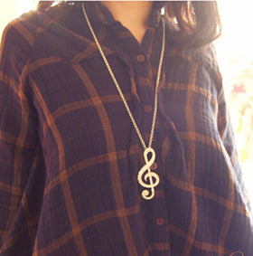 Women Chic Rhinestone Rhythm Pendants Music Note Long Chain Sweater Necklace