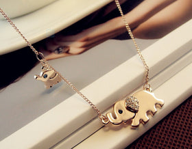 Cute Elephant Family Stroll Design Fashion Women Charming Crystal Chain Necklace Chocker