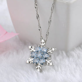 Charm Vintage lady Blue Crystal Snowflake Zircon Flower Silver Necklaces & Pendants for Women