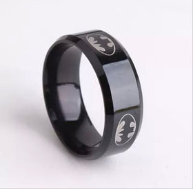 2017  Boys Men Black Batman Symbol Titanium Stainless Steel Rings For Men Women Party