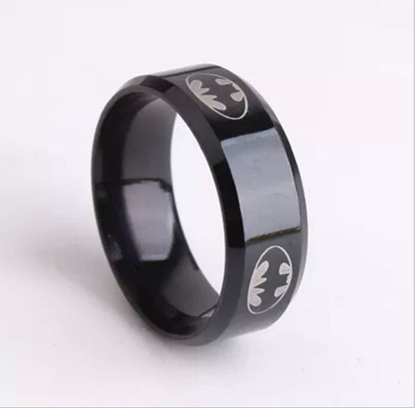 2017  Boys Men Black Batman Symbol Titanium Stainless Steel Rings For Men Women Party