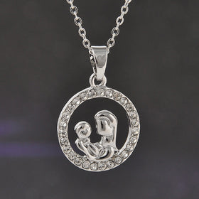 Trendy Mom and Baby Fully-Crystal Circle Pendant Necklace Mother's Day Gift for mother
