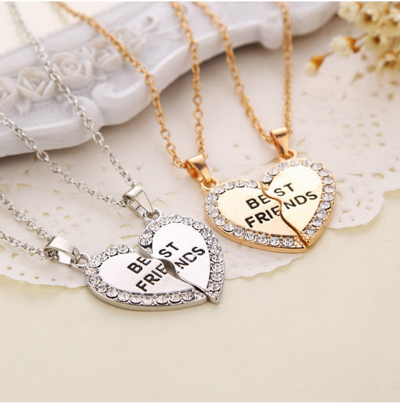 Charming Splice Heart Pendant Best Friend Letter Necklace Women