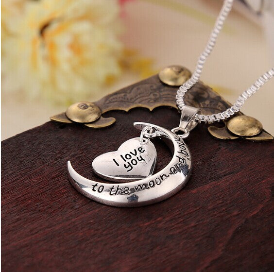 Hot Sale Polish Moon Heart With I love You Letter Pendant Necklace Women