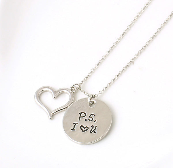 Fashion New Jewelry "PS love you" Letter Pendant Necklace Circle women Love Gifts
