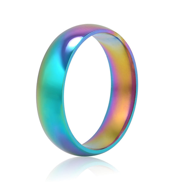 Men Women Rainbow Colorful Ring Titanium Steel Wedding Band Ring